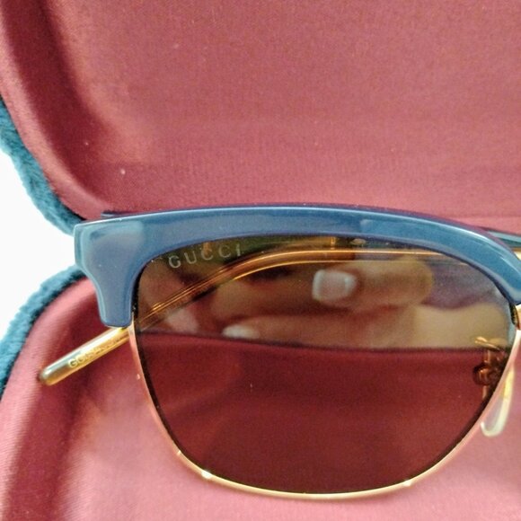 GUCCI 55MM MEN'S CLUB MASTER METAL FRAME SUNGLASSES BLUE - Picture 3 of 7